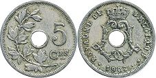монета Бельгия 5 сантимов 1902