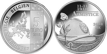 монета Бельгия 5 евро 2018