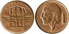 монета Бельгия 50 сантимов 1955