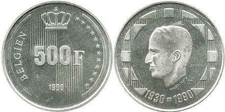 монета Бельгия 500 франков 1990