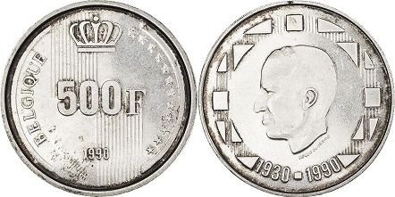 монета Бельгия 500 франков 1990