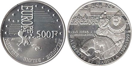 монета Бельгия 500 франков 1999