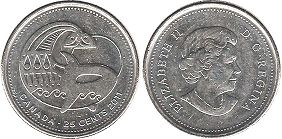 Канада юбилейная монета 25 центов 2011