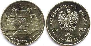 монета Польша 2 злотых 2008