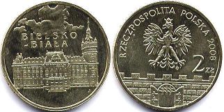 монета Польша 2 злотых 2008