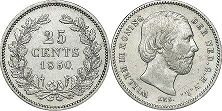 монета Нидерланды 25 центов 1850