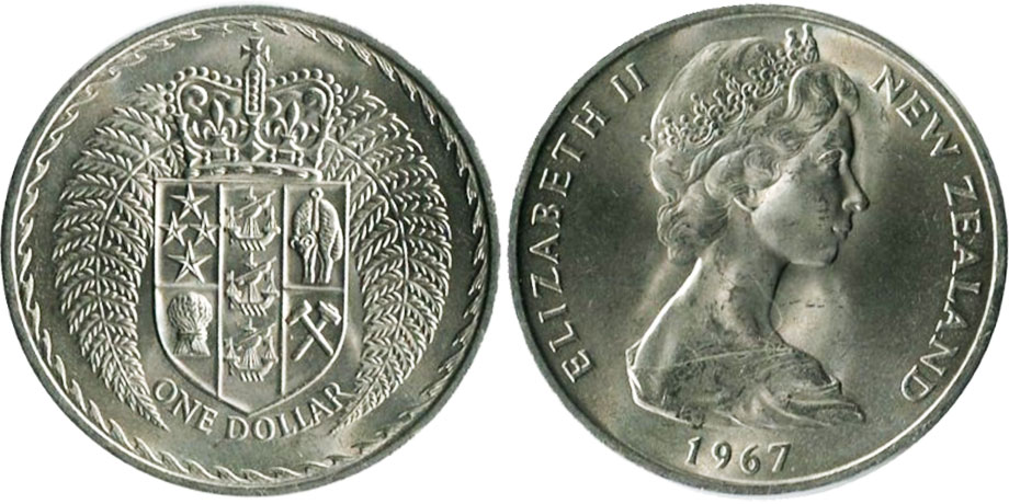 монета Новая Зеландия 1 доллар 1967