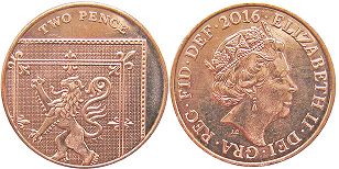 монета Великобритания 2 пенса 2016