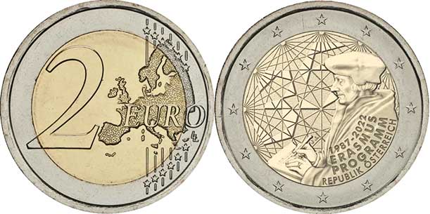 Австрия монета 2 евро 2018px; Австрия монета 2 евро 2022