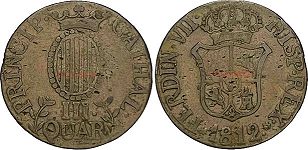 монета Каталония 3 кварты 1812