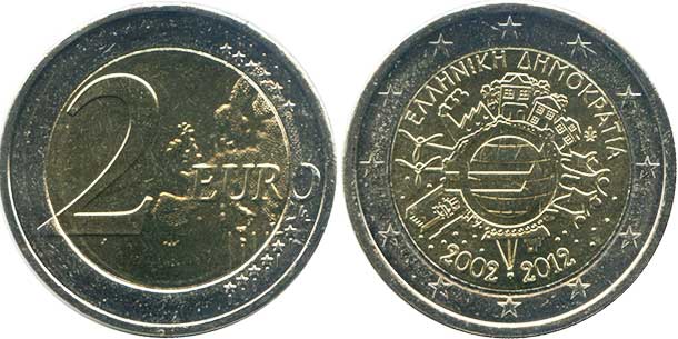 монета Греция 2 евро 2012