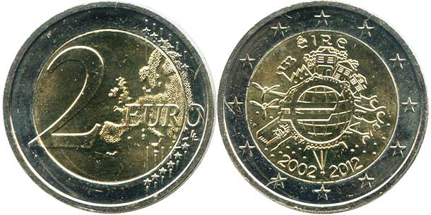 монета Италия 2 евро 2012 монета Ireland 2 евро 2012