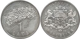 монета Латвия 1 лат 2006