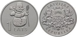 монета Латвия 1 лат 2007