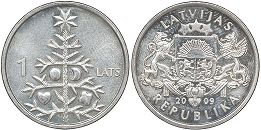 монета Латвия 1 лат 2009