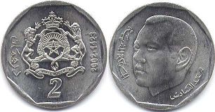 монета Марокко 2 дирхама 2002