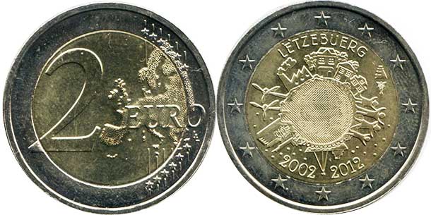 монета Люксембург 2 евро 2012