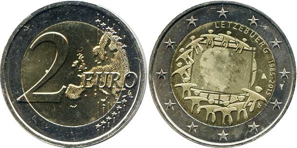 монета Люксембург 2 евро 2015