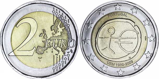 монета Португалия 2 евро 2009