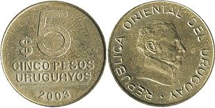 монета Уругвай 5 песо 2003
