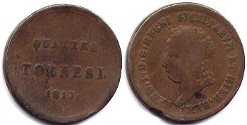 монета Неаполь 4 торнези 1817