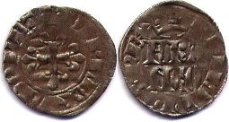 монета Франция двойной денье 1328-1350