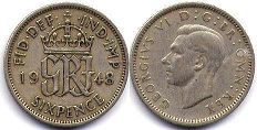 монета Великобритания 6 пенсов 1948