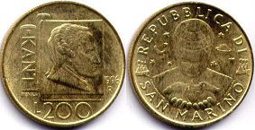 монета Сан-Марино 200 лир 1996