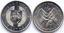 монета Литва 1 лит 1999