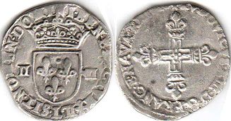 монета Франция 1/4 экю 1610