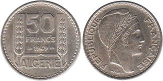 монета Алжир 50 франков 1949