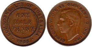 монета Австралия 1/2 пенни 1938