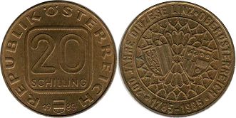 монета Австрия 20 шиллингов 1985