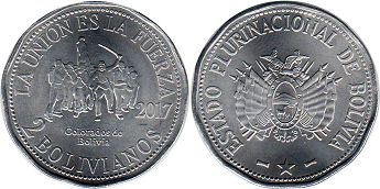 монета Боливия 2 боливиано 2017 Colorados