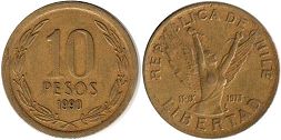 монета Чили 10 песо 1990