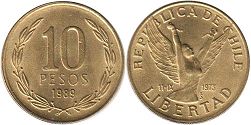 монета Чили 10 песо 1989
