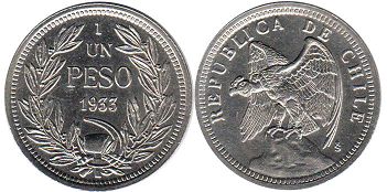 монета Чили 1 песо - Chille 1 peso 1933