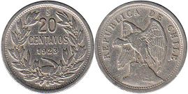 монета Чили 20 сентаво 1923