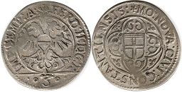 монета Констанц 3 крейцера 1619-1637