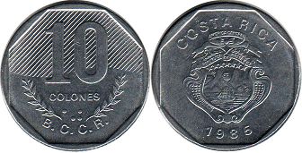 монета Коста-Рика 10 колонов 1985