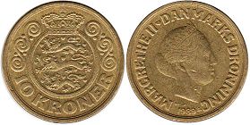 монета Дания 10 крон 1989