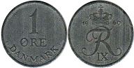 монета Дания 1 эре 1960