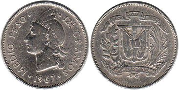 монета Доминиканская Республика 1/2 песо 1967