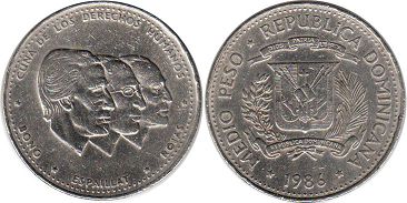 монета Доминиканская Республика 1/2 песо 1986