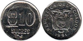 монета Эквадор 10 сукре 1991