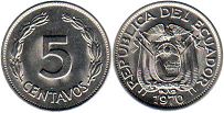 монета Эквадор 5 сентаво 1970