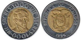 монета Эквадор 1000 сукре 1996