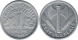 монета Франция 1 франк 1943