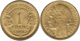 монета Франция 1 франк 1938
