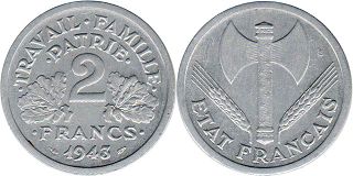 монета Франция 2 франка 1943